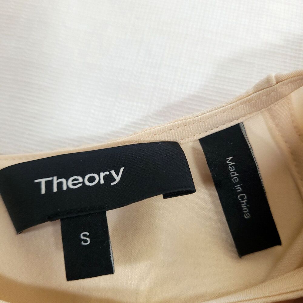 Theory Silk Champaign Kalstinn Blouse S feminine sleeveless Career Closet Staple - Picture 9 of 14